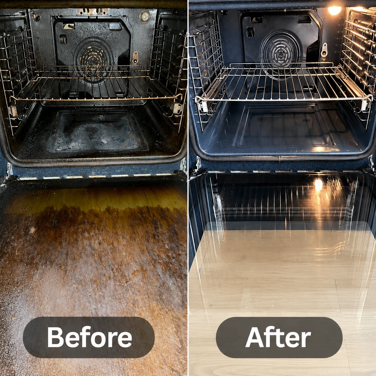 Professional oven cleaning before and after results
